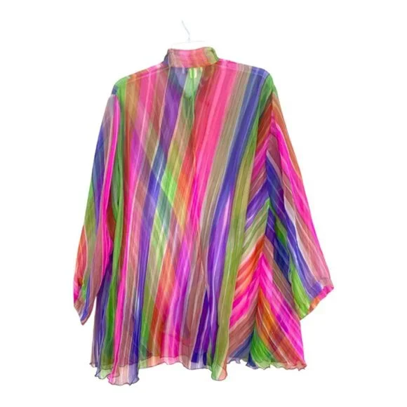 Harriet Selwyn 100% Silk Abstract Rainbow Button Down Long Sleeve Blouse Sz 6 - Picture 10 of 10